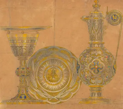 Entwurf für Jones and Willis, Metall- und Holzarbeiter und Hersteller von Kirchenmöbeln aus Birmingham und London – Nr. 5 von George Edmund Street