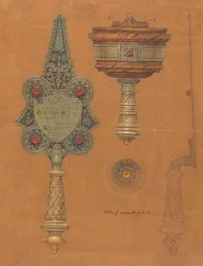 Entwurf für Jones and Willis, Metall- und Holzarbeiter sowie Hersteller von Kirchenmöbeln in Birmingham und London – Nr. 8 von George Edmund Street