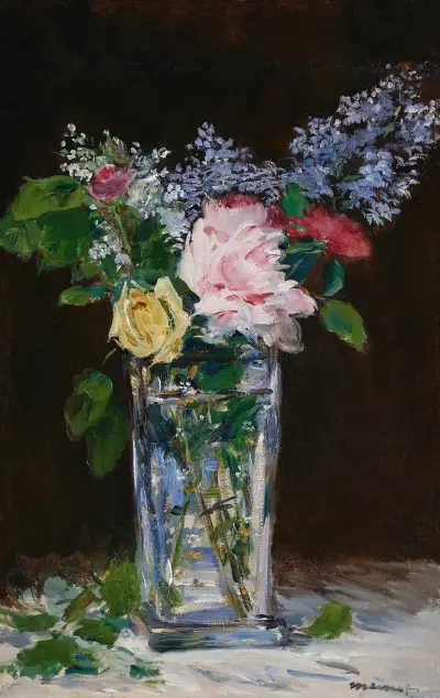Vase de fleurs, roses et lilas av Édouard Manet
