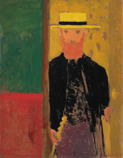 Autoportrait à la canne et au canotier av Édouard Vuillard
