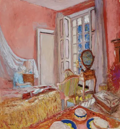 Madame Hessel dans la chambre rose aux Clayes av Édouard Vuillard