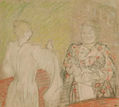Madame Vuillard Conversant Avec Une Jeune Fille av Édouard Vuillard