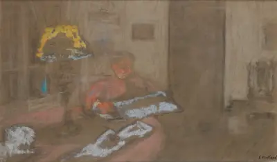 Madame Vuillard Lisant Le Journal av Édouard Vuillard