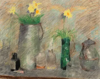 Nature morte avec fleurs et bouteille av Édouard Vuillard