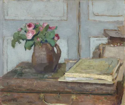 The Artist’s Paint Box and Moss Roses av Édouard Vuillard
