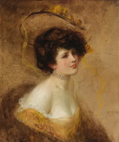 Dame mit Hut in gelbem Kleid – nr 1 av Eduard Veith