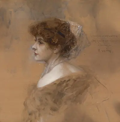 Dreiviertelporträt einer jungen Frau av Eduard Veith