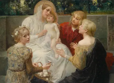 Madonna Mit Jesus Umgeben Von Kindern av Eduard Veith