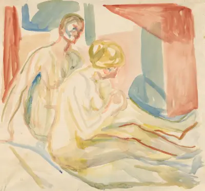 Sittende naken mann og kvinne av Edvard Munch