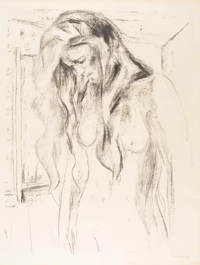 Weinende junge Frau (Gråtende ung kvinne) av Edvard Munch