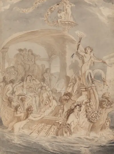 Cleopatra on the Cydnus to Meet Antony av Alfred Edward Chalon
