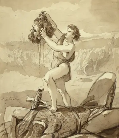 David and Goliath av Alfred Edward Chalon