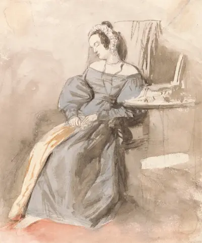 Study of a Lady Asleep in a Chair av Alfred Edward Chalon