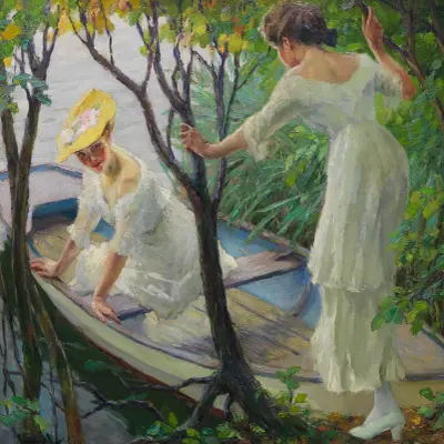 Two ladies in a boat av Edward Cucuel
