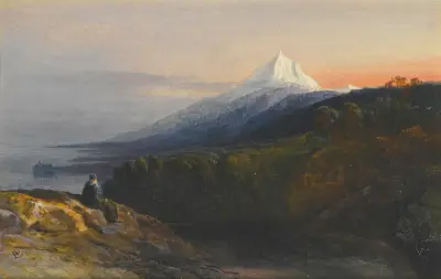 Utsikt mot berget Athos och Pantokrator-klostret, Grekland av Edward Lear