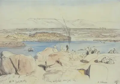 Nubier vid första katarakten i Nilen vid File, Egypten av Edward Lear