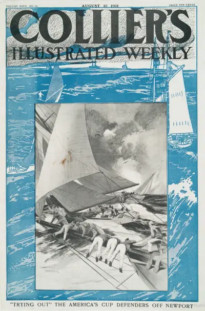 Collier’s Illustrated Weekly, ‘Trying Out’ The America’s Cup Defenders Off Newport av Edward Penfield