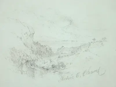 Landskap med vulkan i lågor, Sydamerika av Frederic Edwin Church