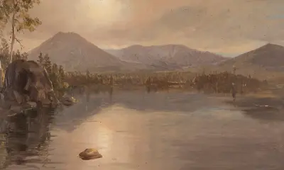 Mount Katahdin och Turner från Lake Katahdin, Maine av Frederic Edwin Church