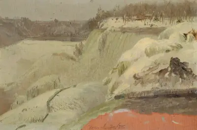 Niagarafallen i snö, sett från Goat Island av Frederic Edwin Church