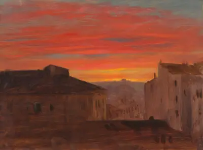 Rooftops at Sunset from the Pincio, Rome, Frederic Edwin Church