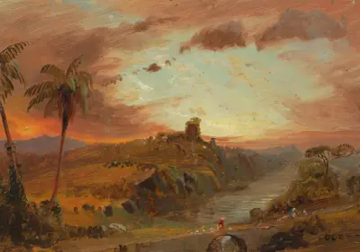 Skiss till 'Imaginärt sydamerikanskt landskap' av Frederic Edwin Church