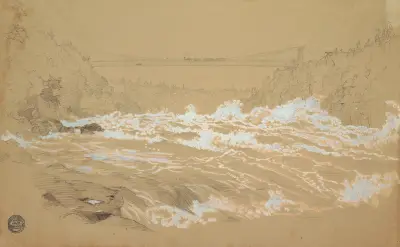 Klyftan vid Niagara, mot hängbron av Frederic Edwin Church