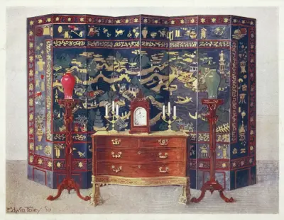 Curved commode table–Chippendale under French influence av Edwin Foley
