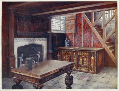 Inlaid nonesuch chest, Carved ‘drawing’ table, Carved chimneypiece, Earliest English wallpaper av Edwin Foley