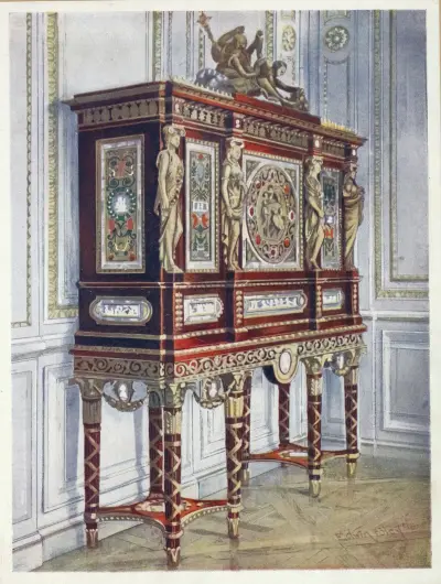 Juwelenschrank der Königin Marie Antoinette, aus Mahagoni, vergoldet, eingelegt, geschnitzt und mit bemalten Platten von Edwin Foley