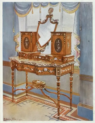 Toilettentisch aus Satinholz mit Medaillons von Edwin Foley