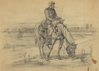 A cavalry vidette. Taking it easy av Edwin Forbes