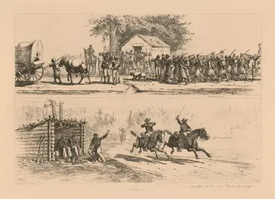 Eine durstige Schar: Zeitungen für die Armee. Das Rennen zum Lager von Edwin Forbes