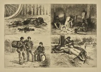 A watched pot never boils. A hearty supper on the battle field. Drummer boys. Played out. av Edwin Forbes