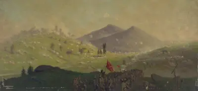 Attacken vid Little Round Top försvarad av 5:e kåren under general Sykes av Edwin Forbes