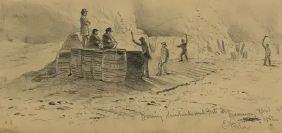 Brinnande skyttevärn och fort vid Manassas av Edwin Forbes