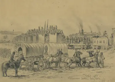 Abzug der Zweijährigen aus der Potomac-Armee. Eine Szene bei Falmouth von Edwin Forbes