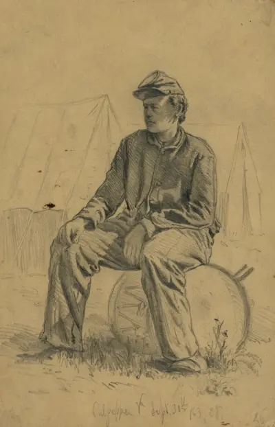 Trommeljunge bei der Rast, Culpeper, Va. von Edwin Forbes