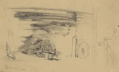 Eldstad i negerhydda av Edwin Forbes