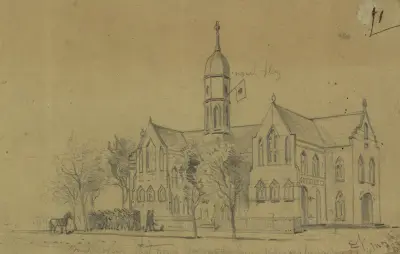 Das Gerichtsgebäude von Fredericksburg, jetzt von unseren Truppen als Kaserne und vom Signal Corps genutzt von Edwin Forbes
