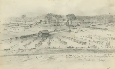 General Hookers högkvarter vid Chancellorsville-huset av Edwin Forbes