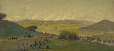 Generalvy över Unionslinjerna på morgonen den 3 juli kl. 10, under attacken från Johnstons division, C.S.A. av Edwin Forbes