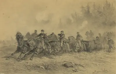 Hästar och artilleri av Edwin Forbes