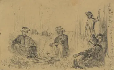 I skogen vid Chancellorsville – bivack om natten av Edwin Forbes
