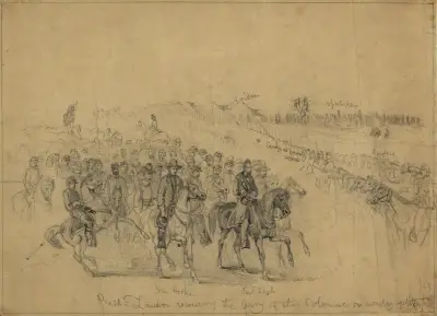 President Lincoln inspekterar Potomacarmén måndagen den 6 april 1863 av Edwin Forbes
