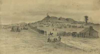 Reträtten av Rappahannockarmén, kommenderad av general Pope genom staden Centreville. Efter slaget vid andra Bull Run av Edwin Forbes