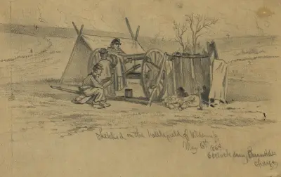 Sketched on battlefield of Wilderness May 6th, 1864, 6 o’clock during Burnsides’ charge av Edwin Forbes