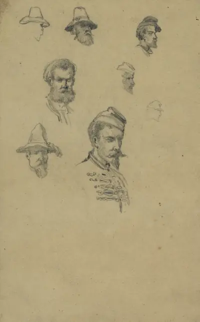 Skizzen von Figuren am Straßenrand von Edwin Forbes