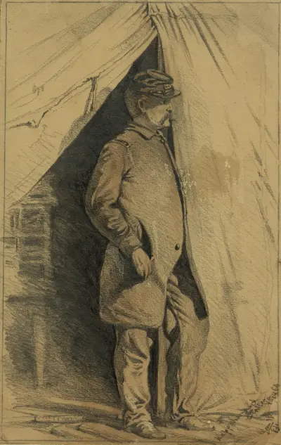 Studie av en officer. Det är snart dags för parad av Edwin Forbes