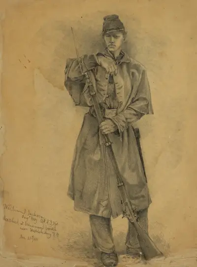 Studie av infanterisoldat på vakt – William J. Jackson, Sergt. Maj. 12th N.Y. Vols. av Edwin Forbes